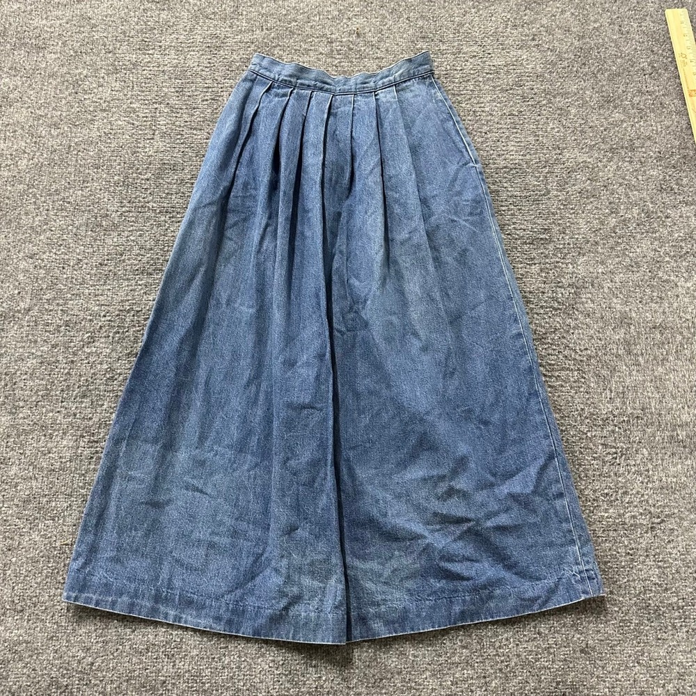 Vintage Culottes Womens Size 6 Blue Denim High Waisted Pleated Wide Leg USA